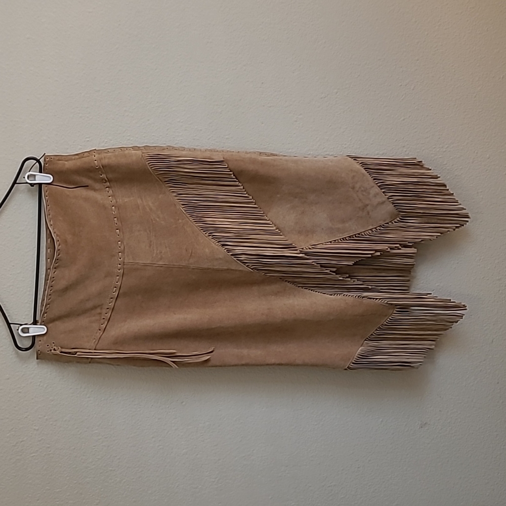 T4 West Winter-weight Tan Leather Western Midi Skirt